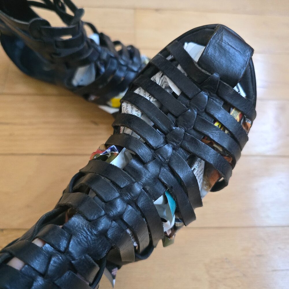 minimalist black leather boho gladiator sandals | WMS 7 - Picture 5 of 10